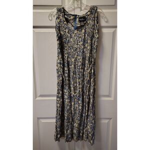 Vintage Positive Attitude Floral Crinkle Midi Jumper Dress Blue Size 12 Petite